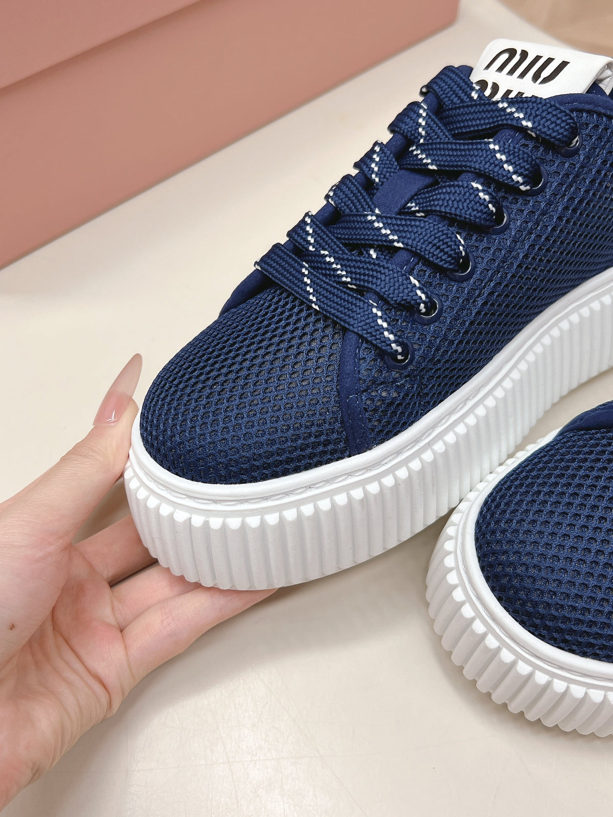 Miu Platform Sneakers Navy Blue Mesh 798603