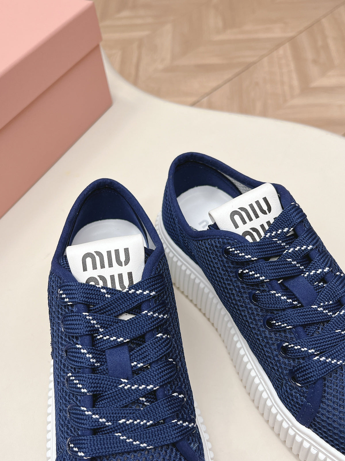Miu Platform Sneakers Navy Blue Mesh 798603