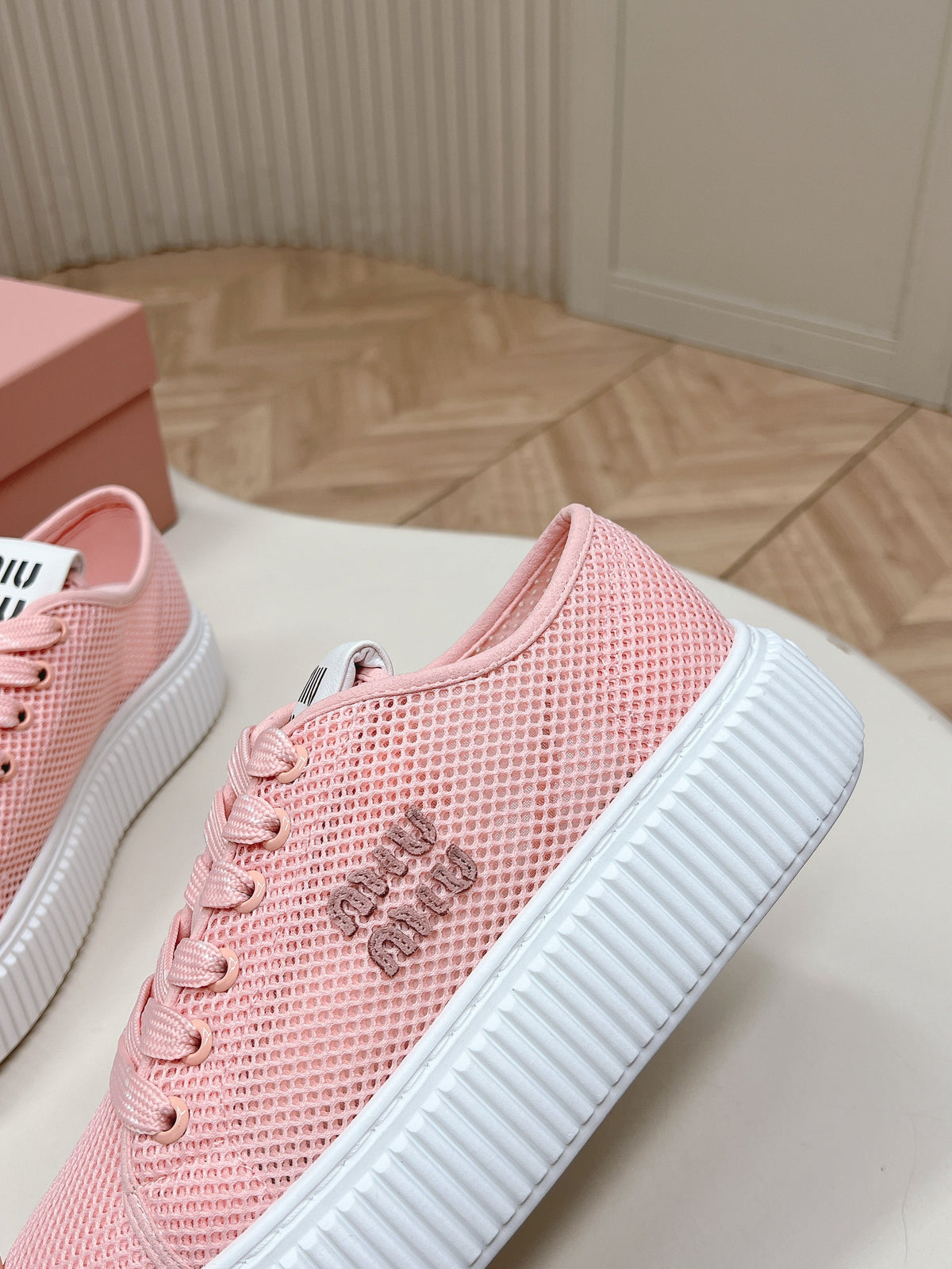 Miu Platform Sneakers Light Pink Mesh 798604