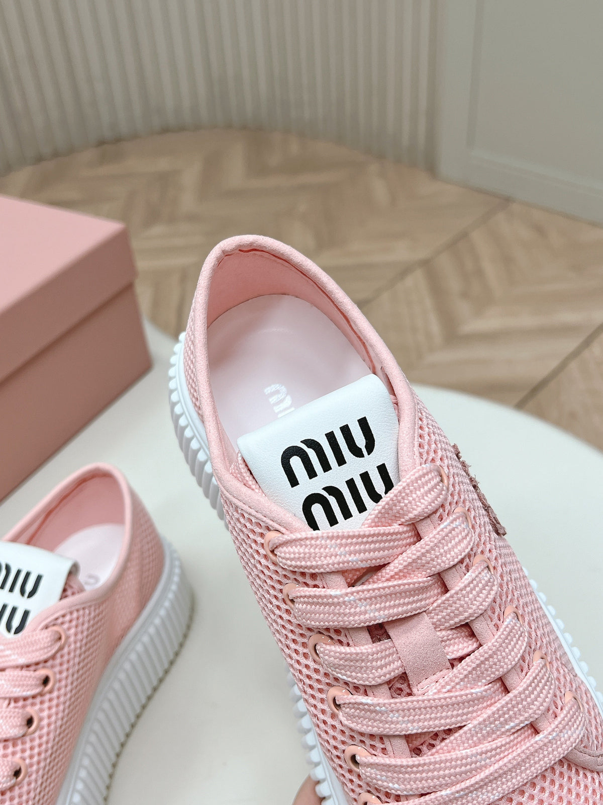 Miu Platform Sneakers Light Pink Mesh 798604