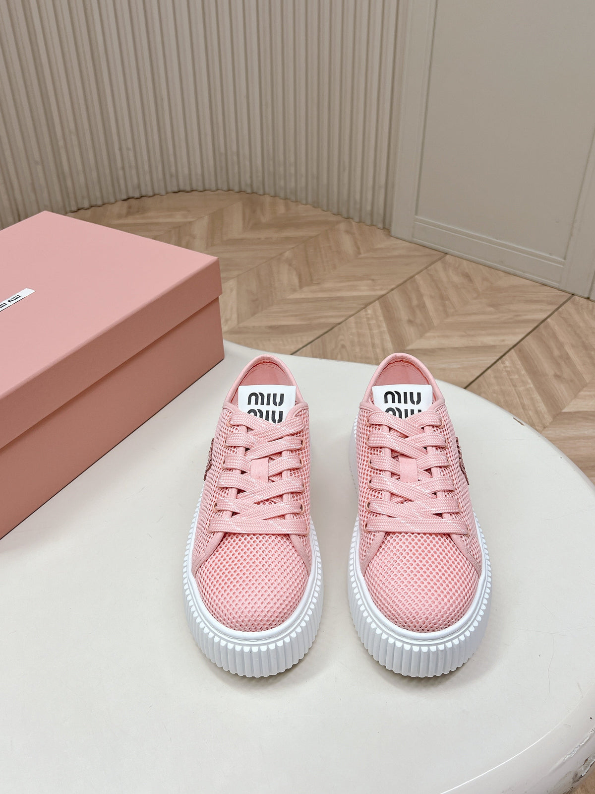Miu Platform Sneakers Light Pink Mesh 798604