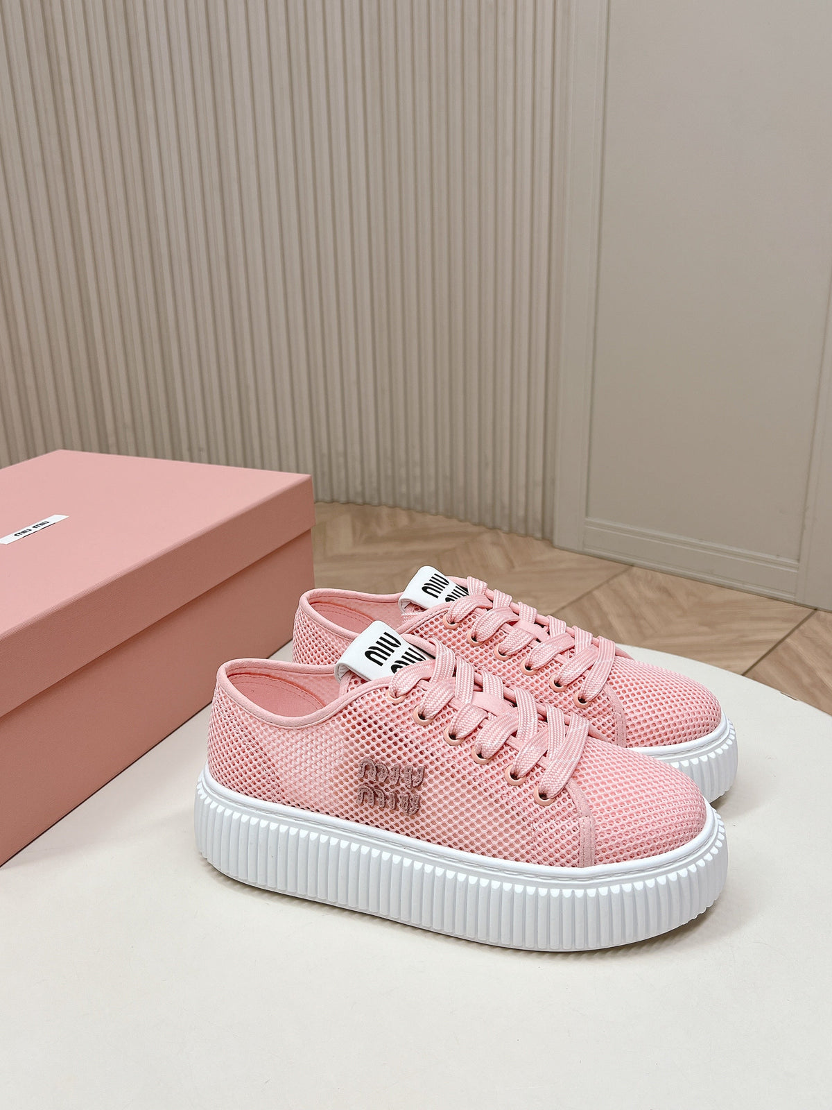 Miu Platform Sneakers Light Pink Mesh 798604