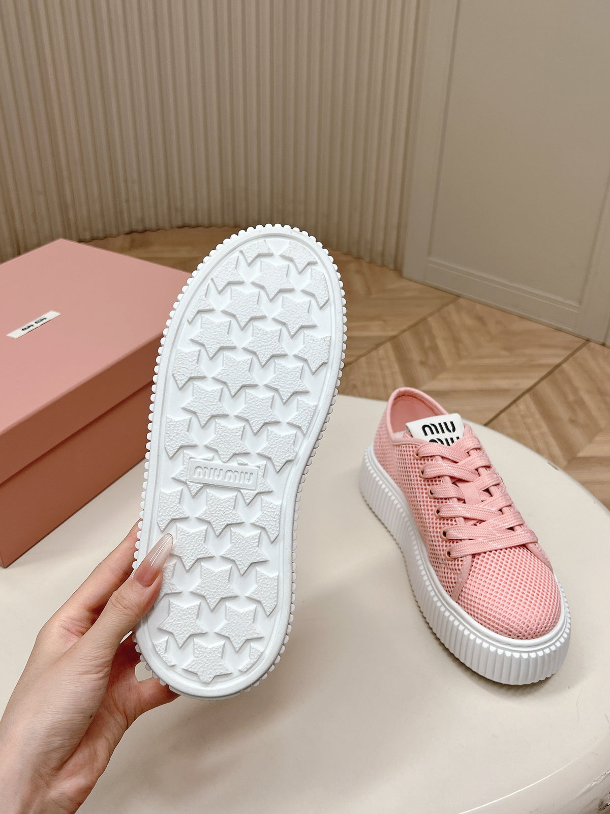 Miu Platform Sneakers Light Pink Mesh 798604