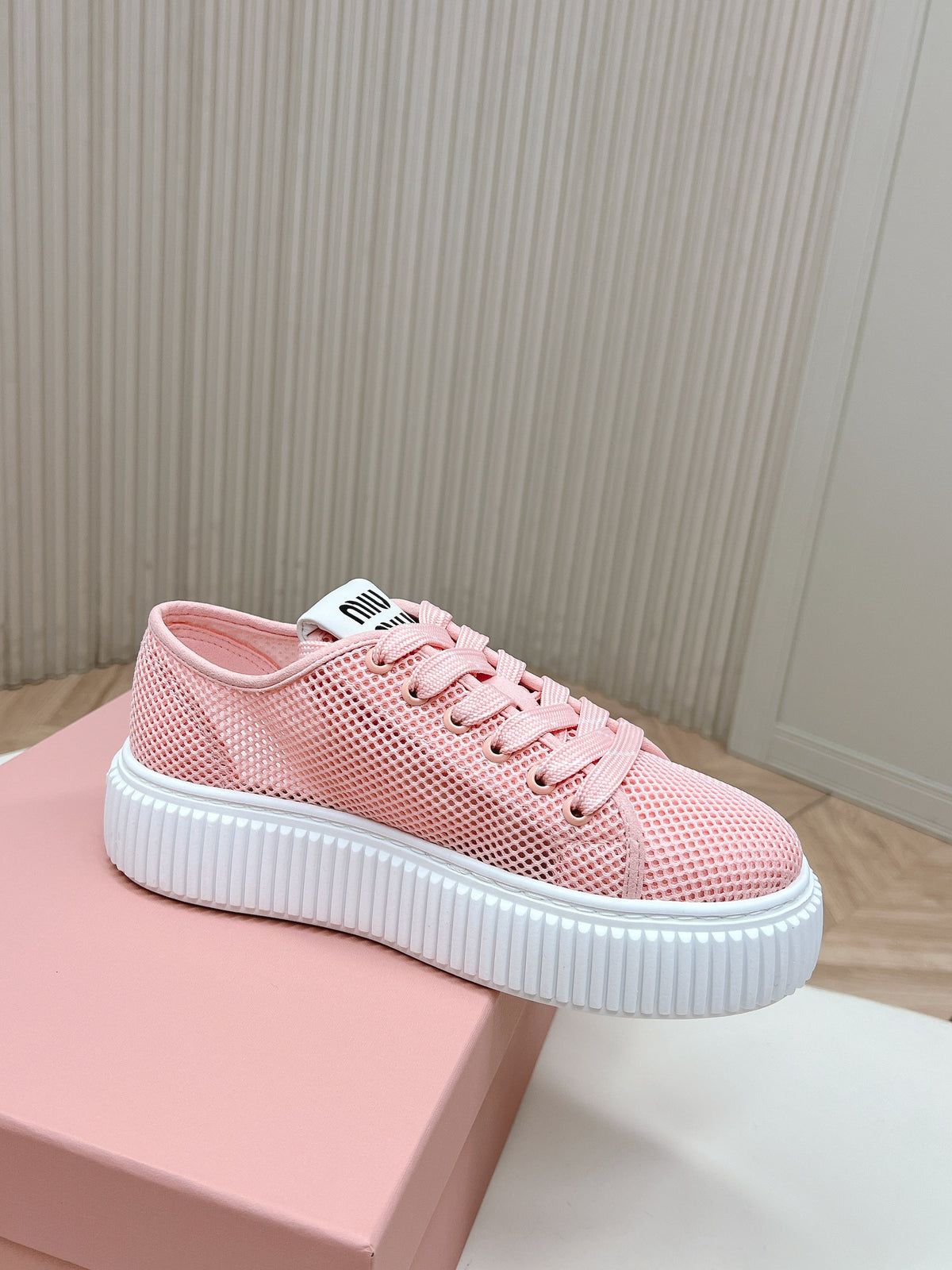 Miu Platform Sneakers Light Pink Mesh 798604
