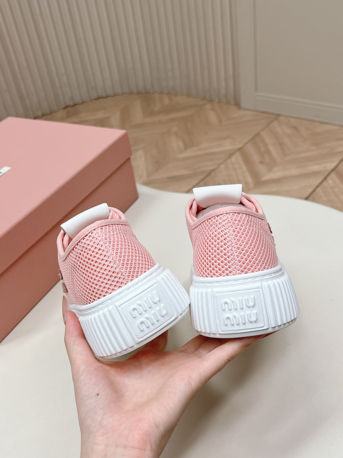 Miu Platform Sneakers Light Pink Mesh 798604
