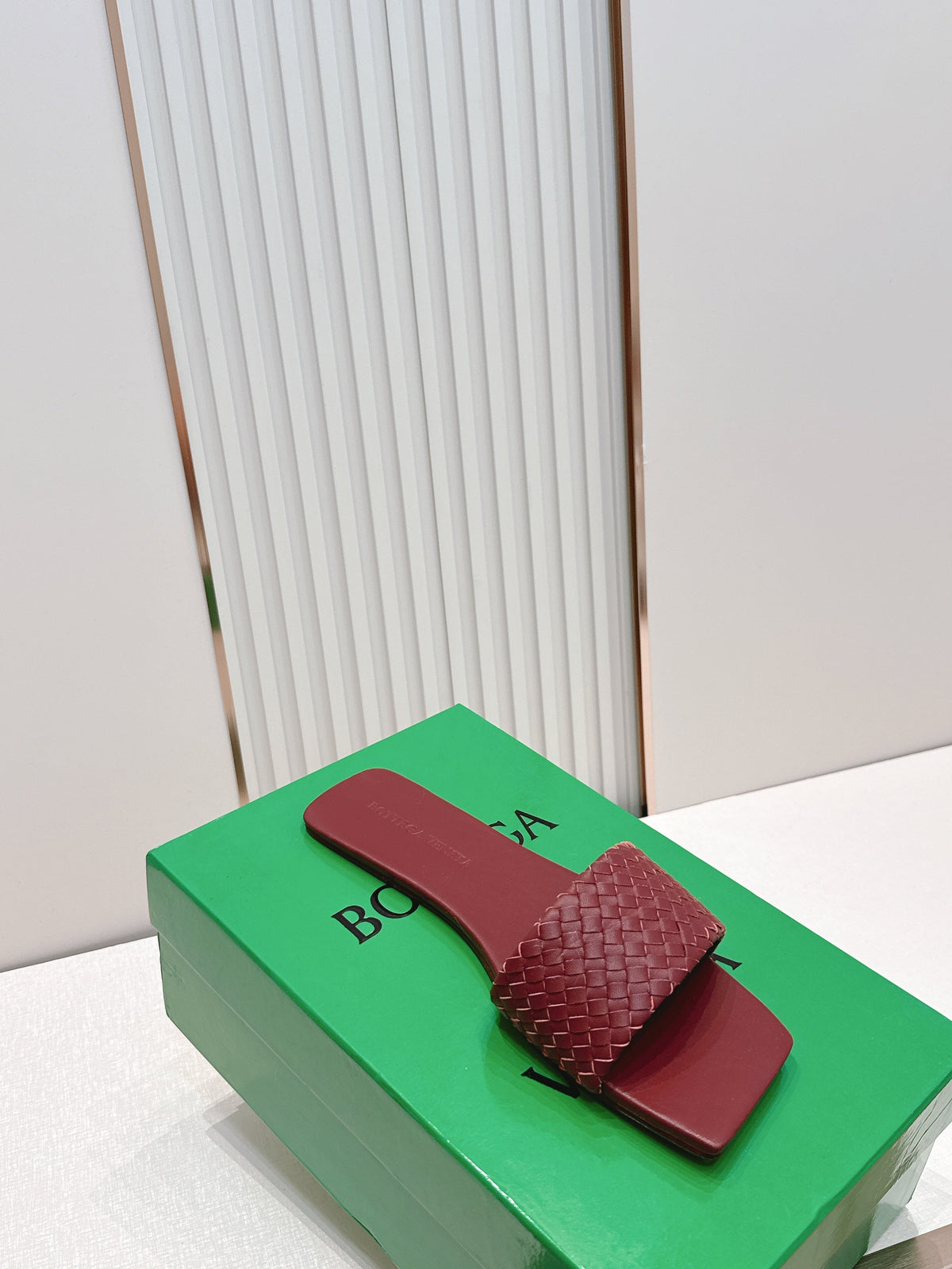 BV Parco Slide Burgundy Intrecciato Woven Leather 798039