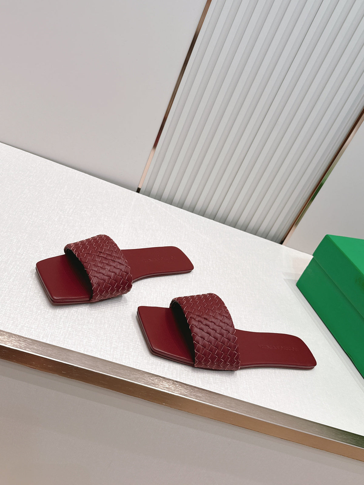 BV Parco Slide Burgundy Intrecciato Woven Leather 798039
