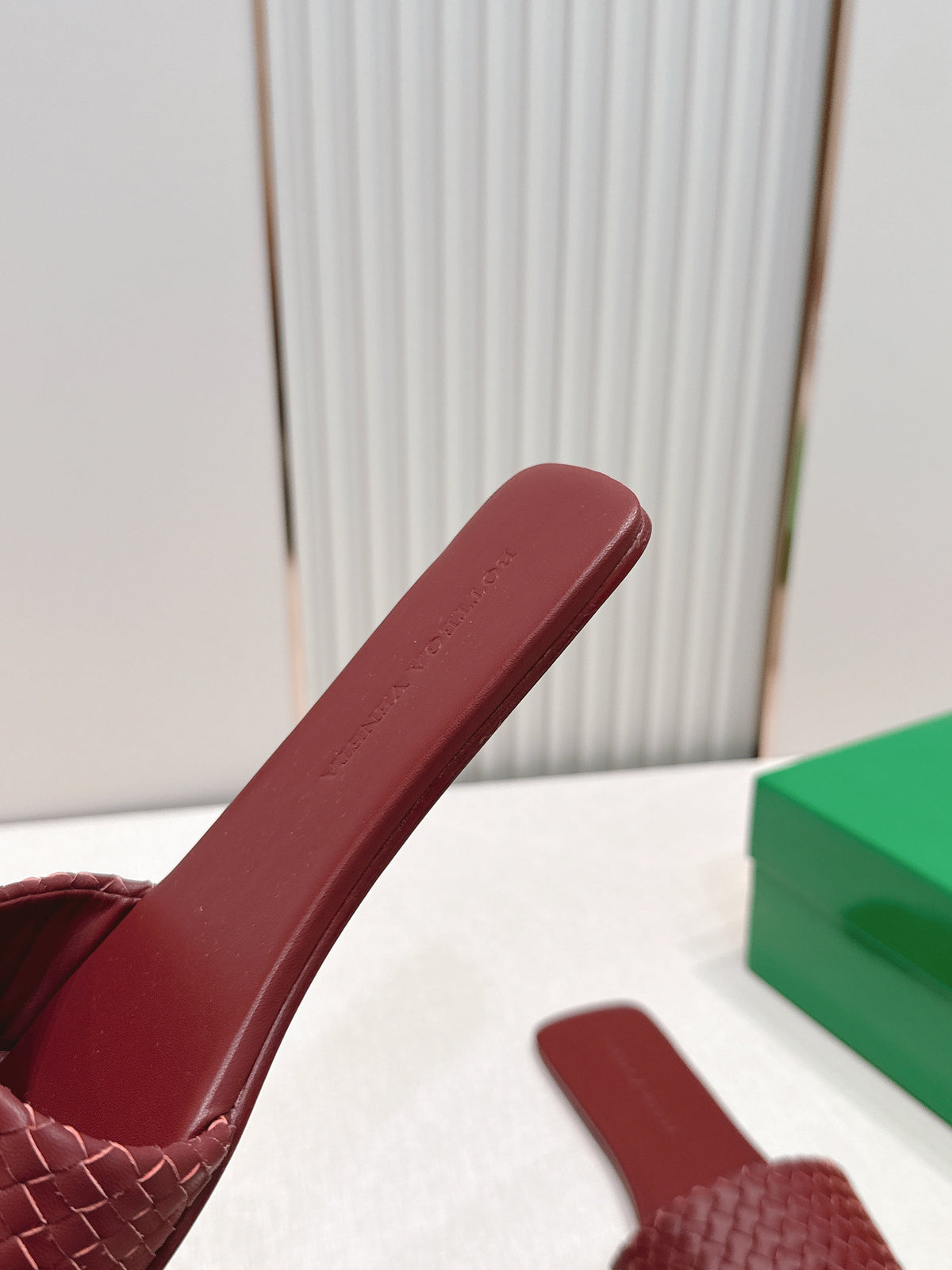 BV Parco Slide Burgundy Intrecciato Woven Leather 798039