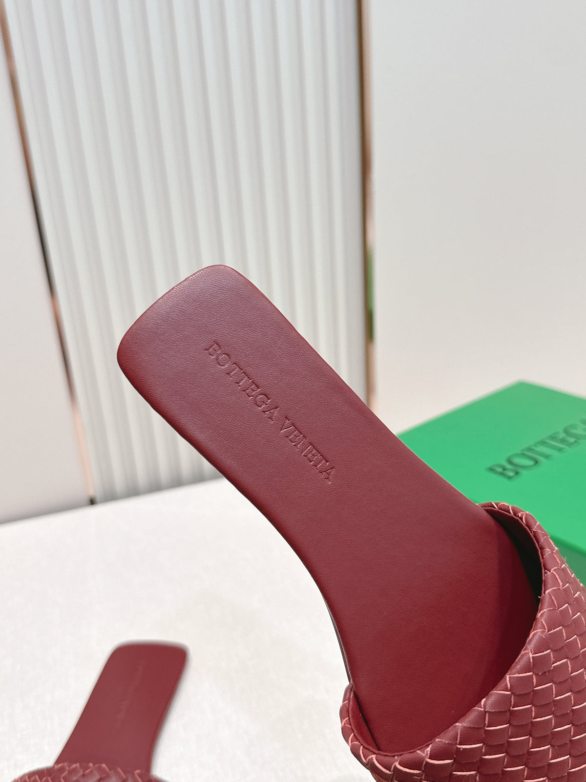 BV Parco Slide Burgundy Intrecciato Woven Leather 798039