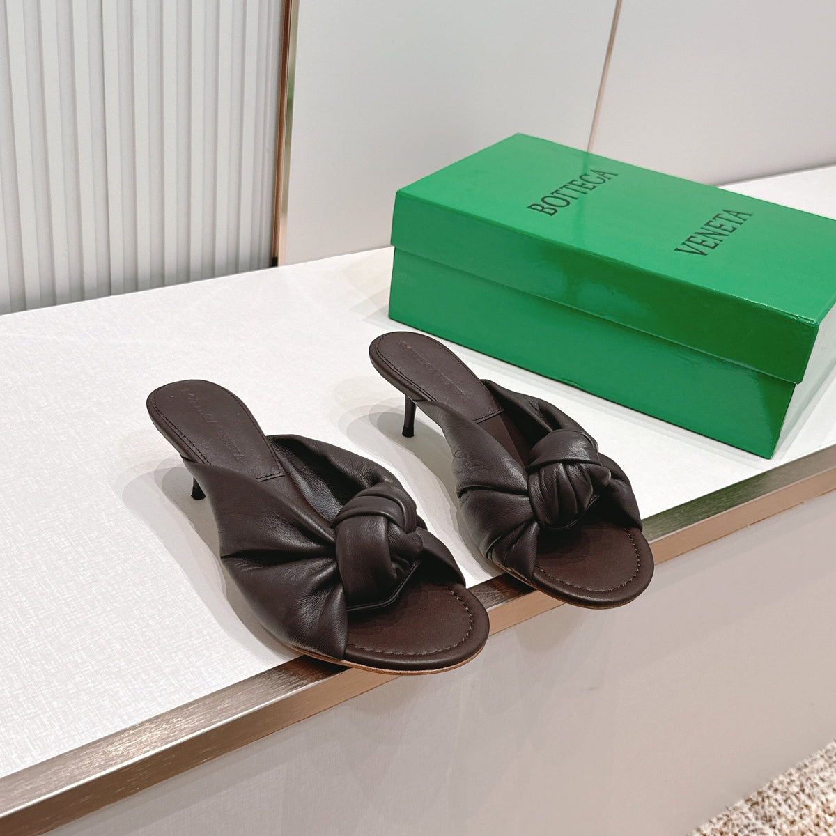 BV Maroon Knotted Slides 5.5cm Coffee Leather 798048