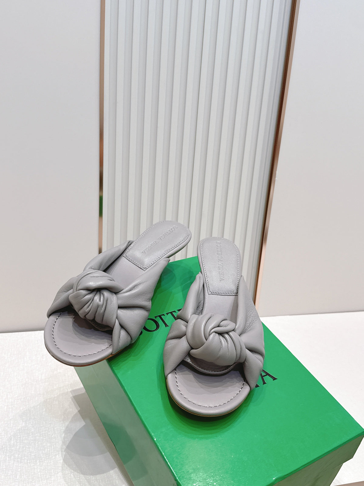 BV Maroon Knotted Slides 5.5cm Grey Leather 798051