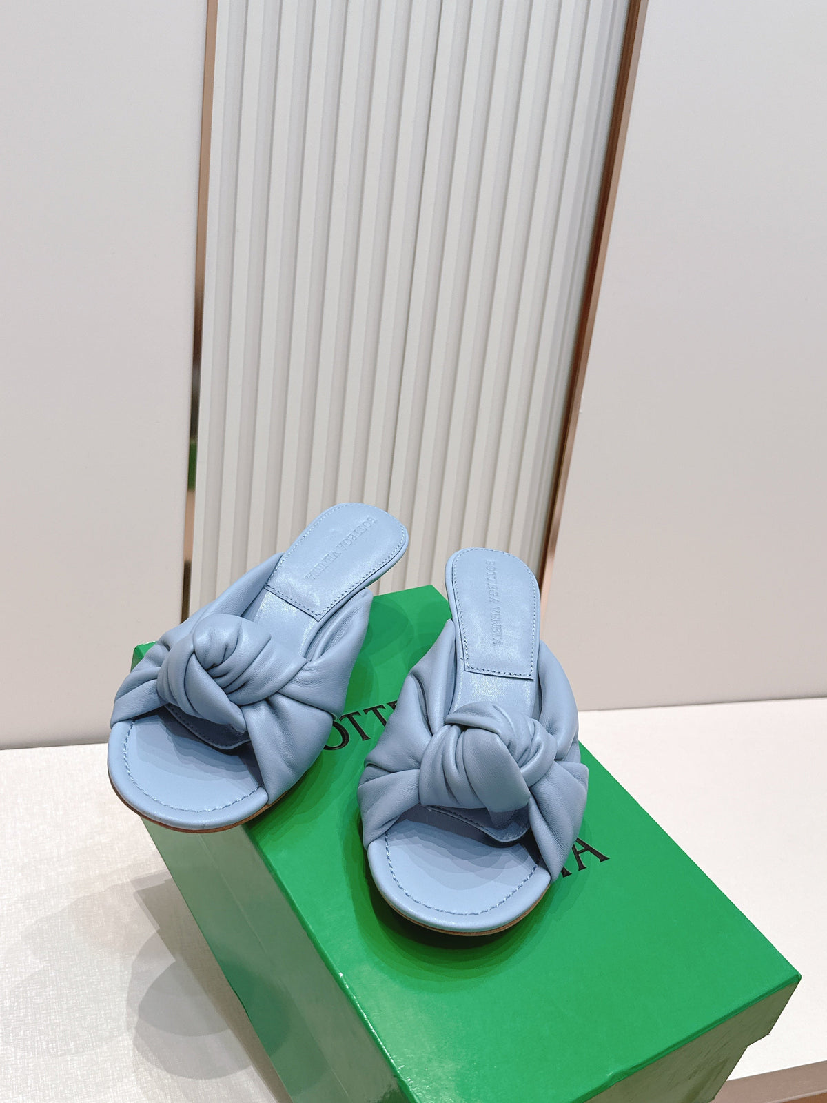 BV Maroon Knotted Slides 5.5cm Stale Blue Leather 798052