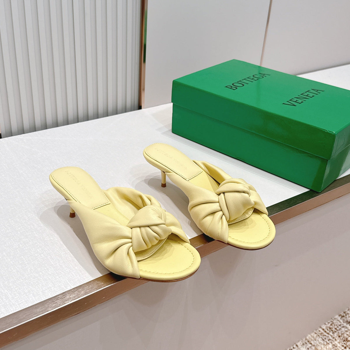 BV Maroon Knotted Slides 5.5cm Light Yellow Leather 798054