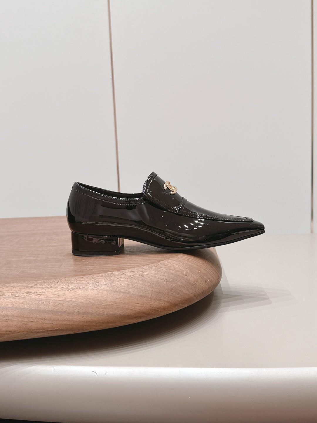 CC 26s Square-Toe Buckle Loafer 3cm Black Patent Leather 816295