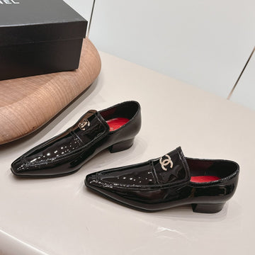 CC 26s Square-Toe Buckle Loafer 3cm Black Patent Leather 816295