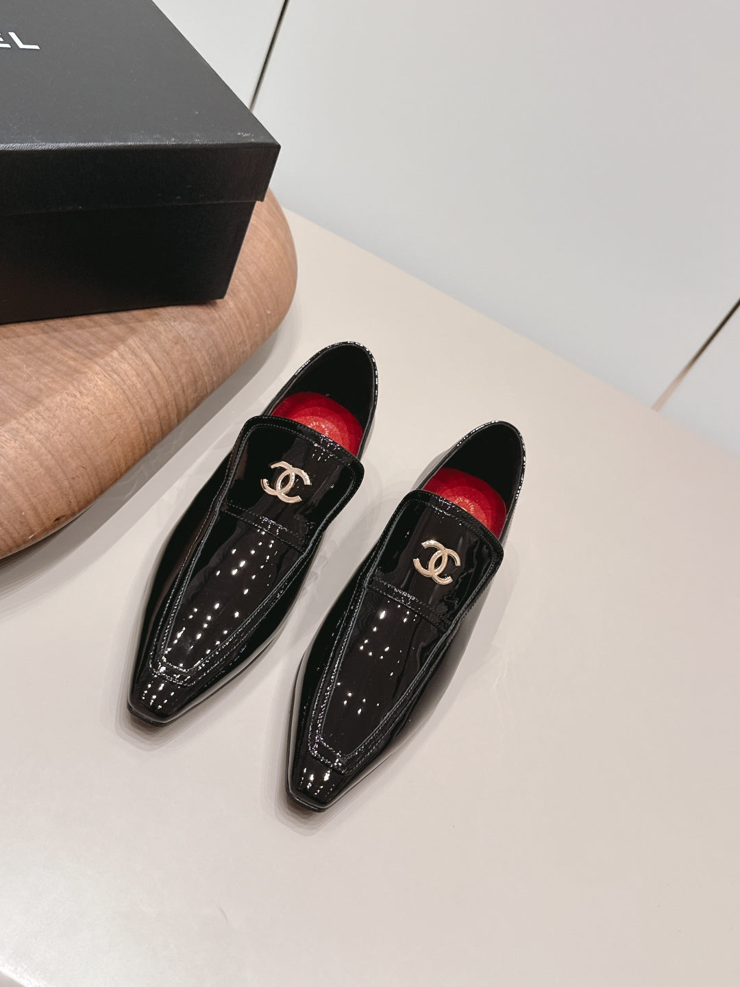 CC 26s Square-Toe Buckle Loafer 3cm Black Patent Leather 816295