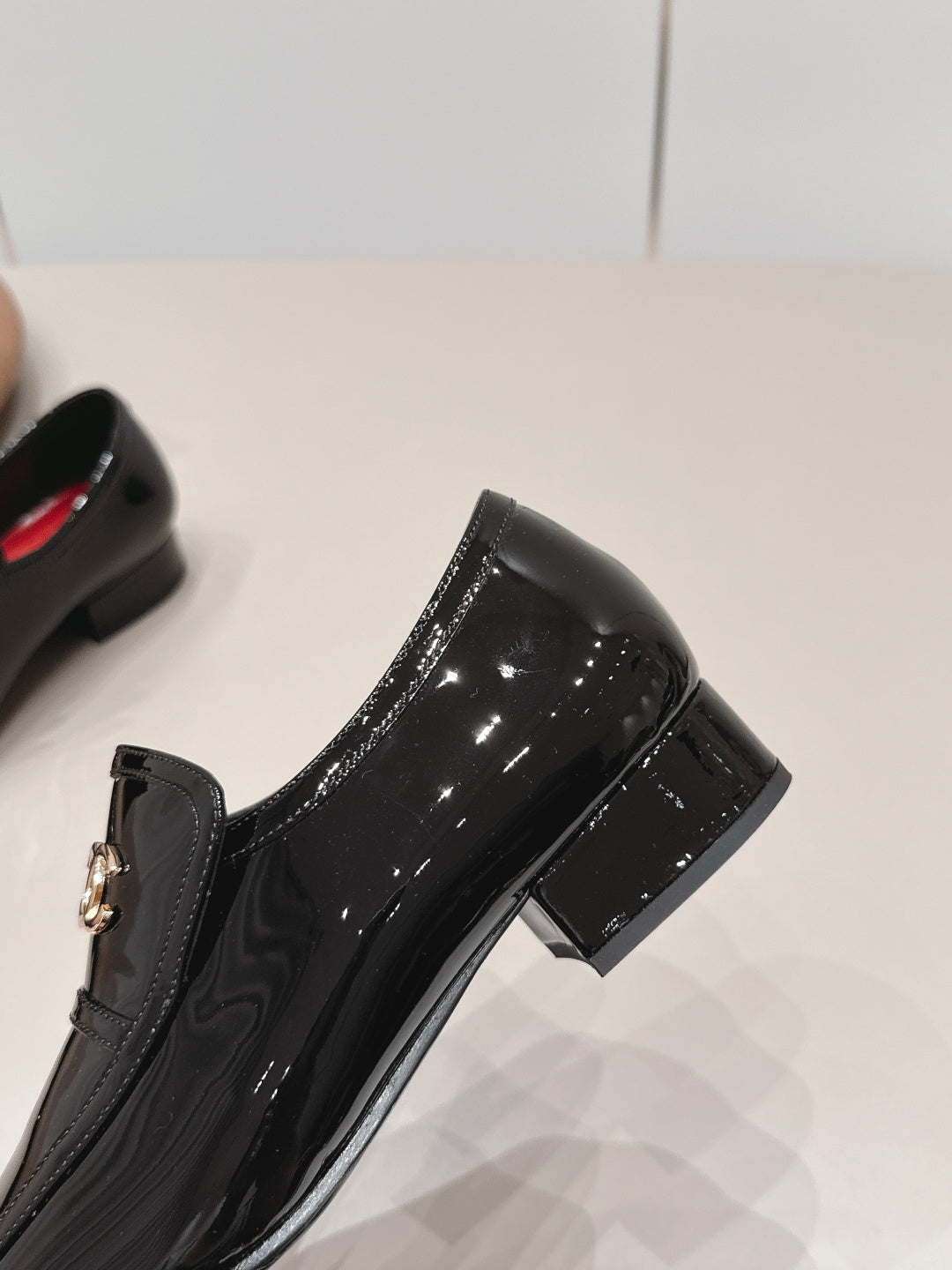 CC 26s Square-Toe Buckle Loafer 3cm Black Patent Leather 816295