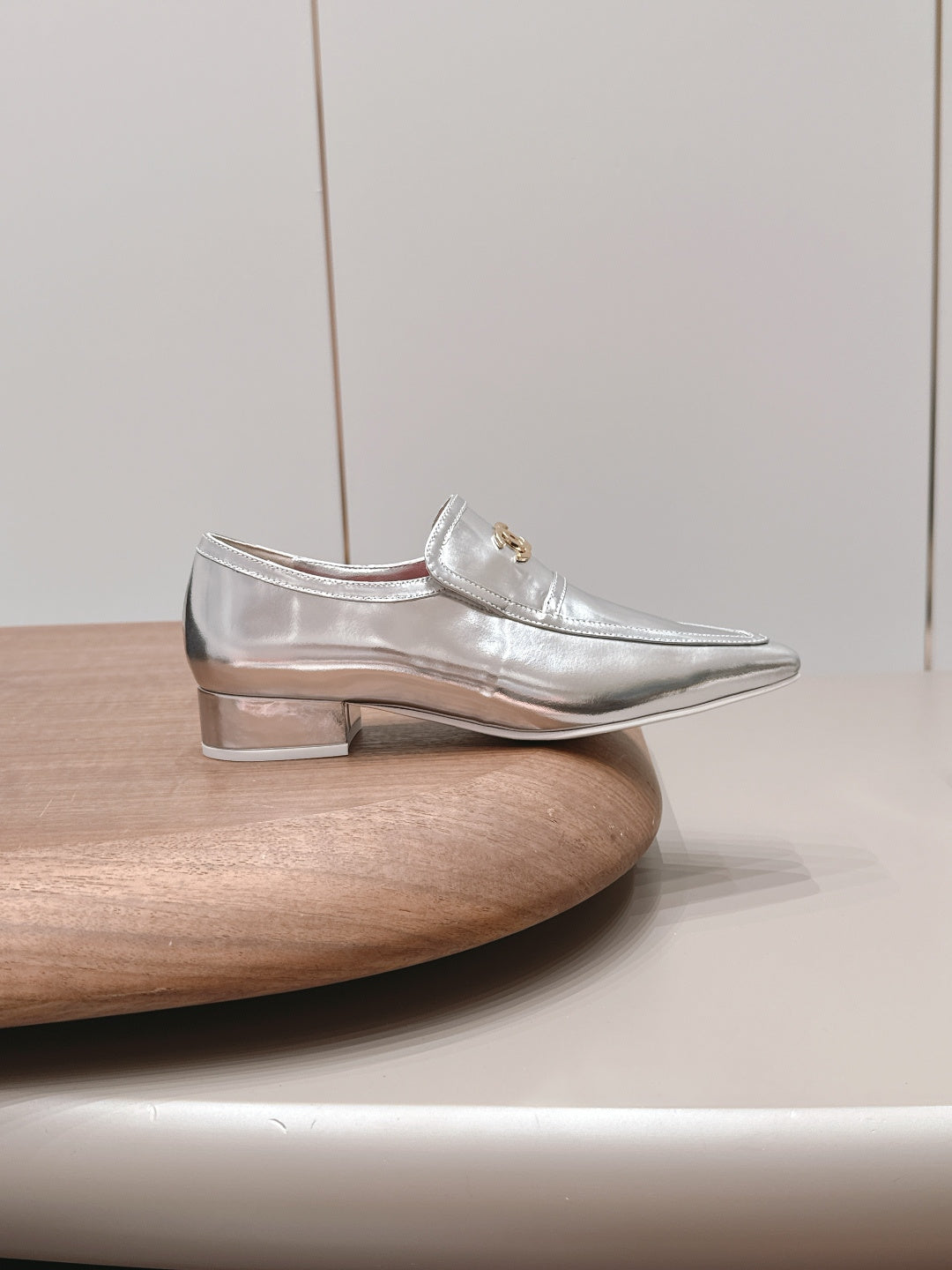 CC 26s Square-Toe Buckle Loafer 3cm Sliver Metallic Leather 816299