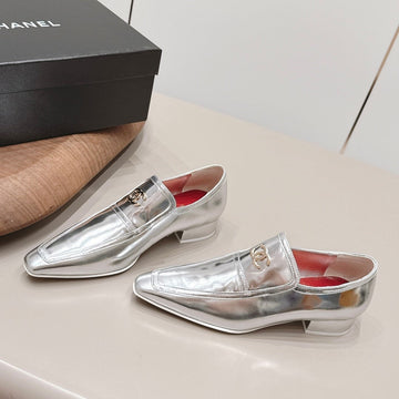 CC 26s Square-Toe Buckle Loafer 3cm Sliver Metallic Leather 816299