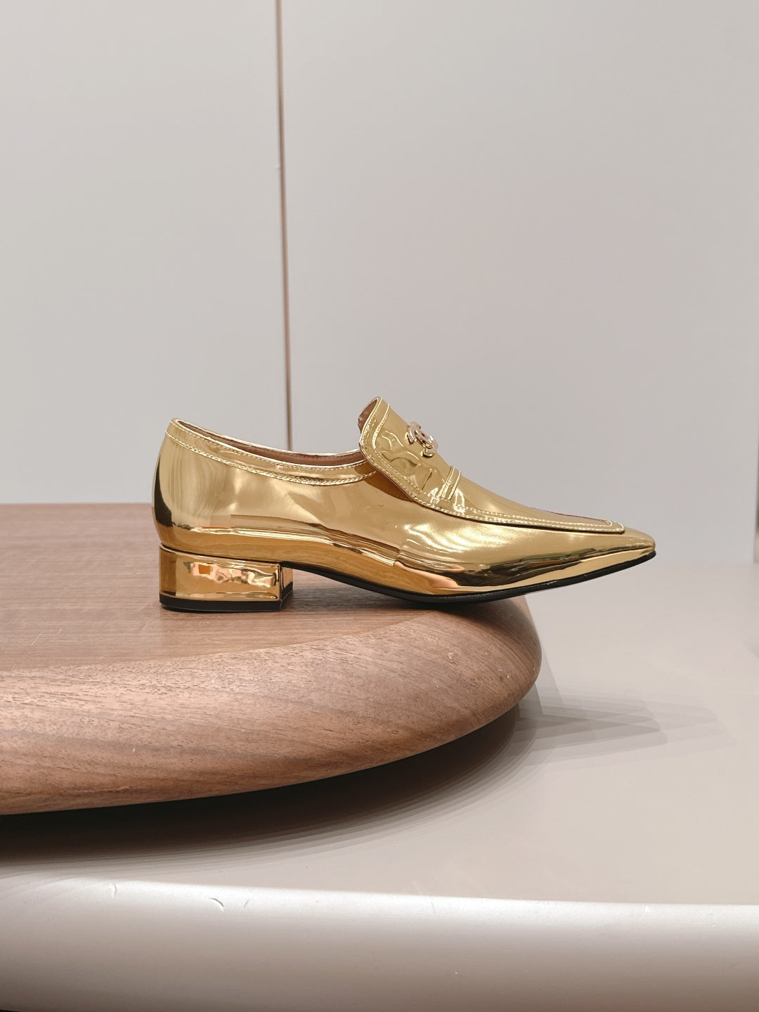 CC 26s Square-Toe Buckle Loafer 3cm Gold Metallic Leather 816298
