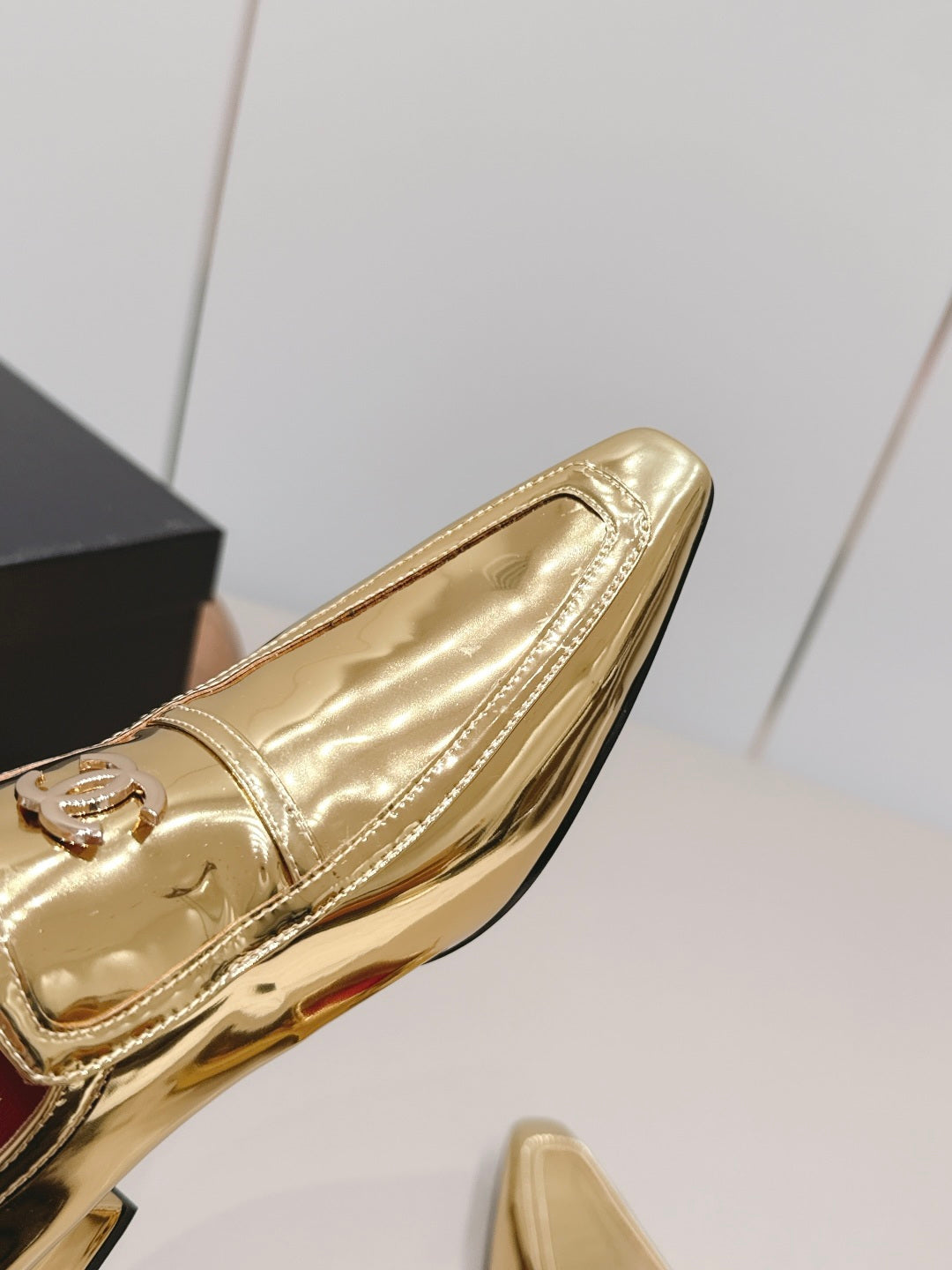 CC 26s Square-Toe Buckle Loafer 3cm Gold Metallic Leather 816298