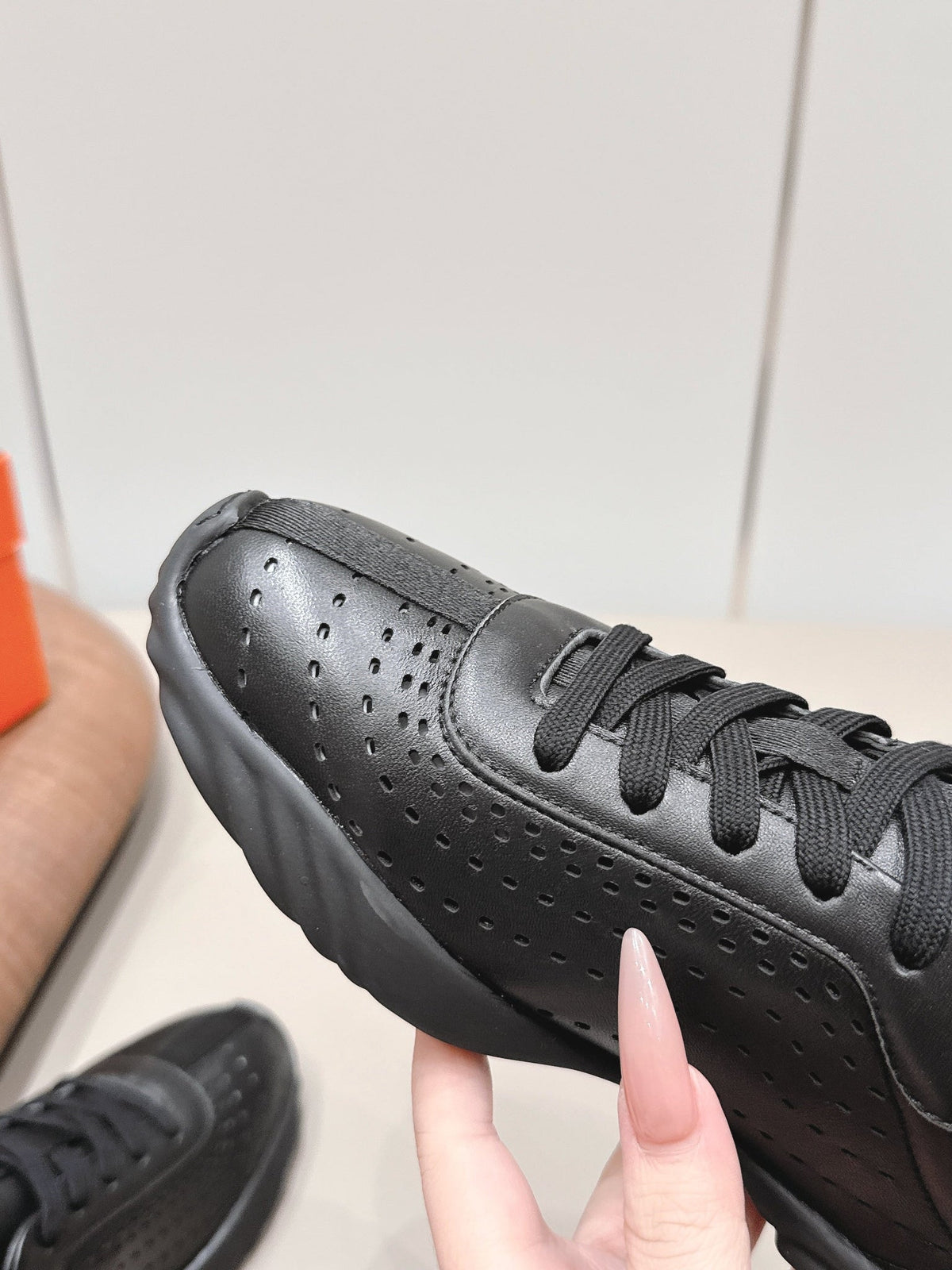 HM 26s Trail Sneakers In Black Perforated Calfskin
