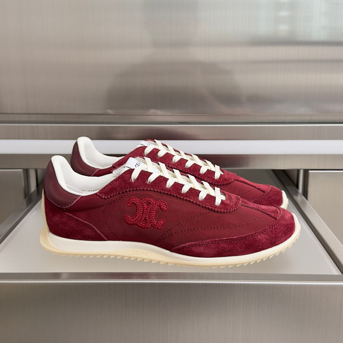 Celine 26s Racer Sneakers In Dark Red Fabric And Suede