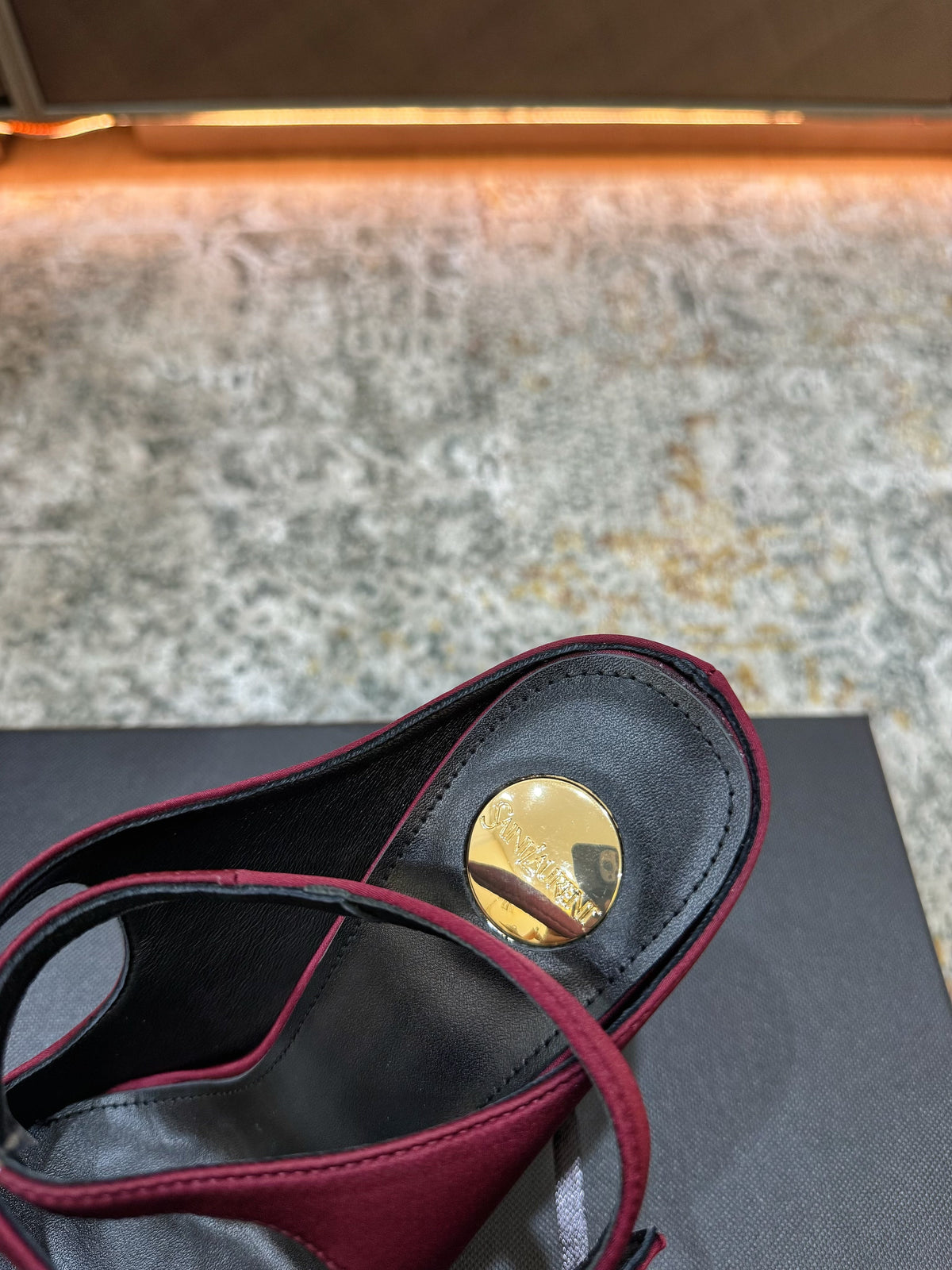 YSL 26FW Sandal 10.5cm Burgundy Silk 803982