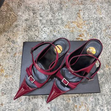 YSL 26FW Sandal 10.5cm Burgundy Silk 803982