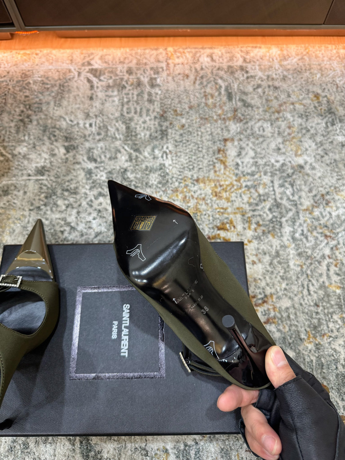 YSL 26FW Sandal 10.5cm Olive Silk 803983
