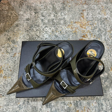 YSL 26FW Sandal 10.5cm Olive Silk 803983