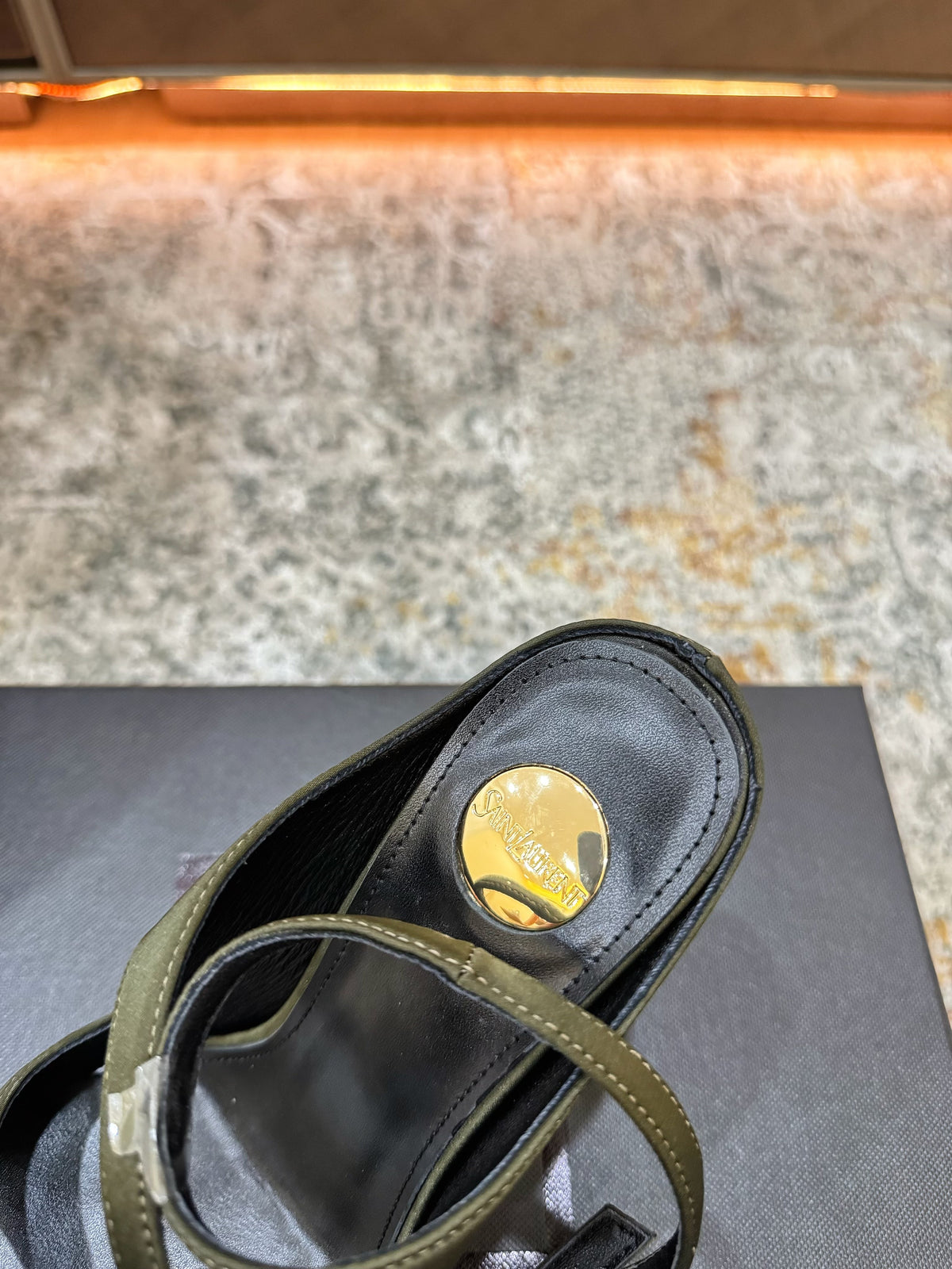 YSL 26FW Sandal 10.5cm Olive Silk 803983