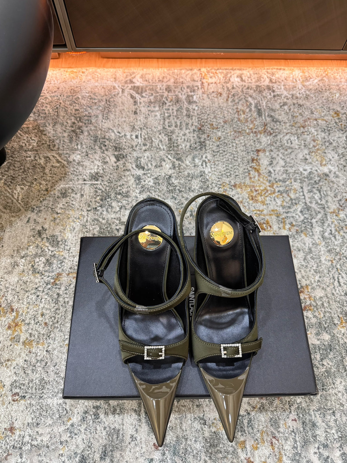 YSL 26FW Sandal 10.5cm Olive Silk 803983