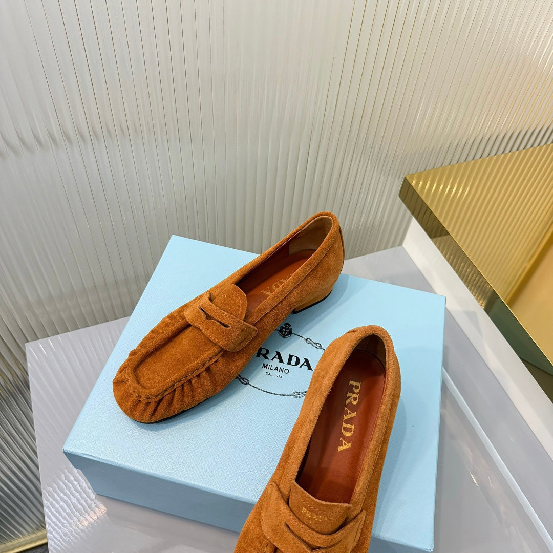 Prada 26s Loafer Tan Brown Suede Leather 837702