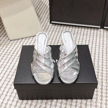 CC High-Heeled Cross-Strap Sandals 7.5cm Sliver Glossy Leather 721588