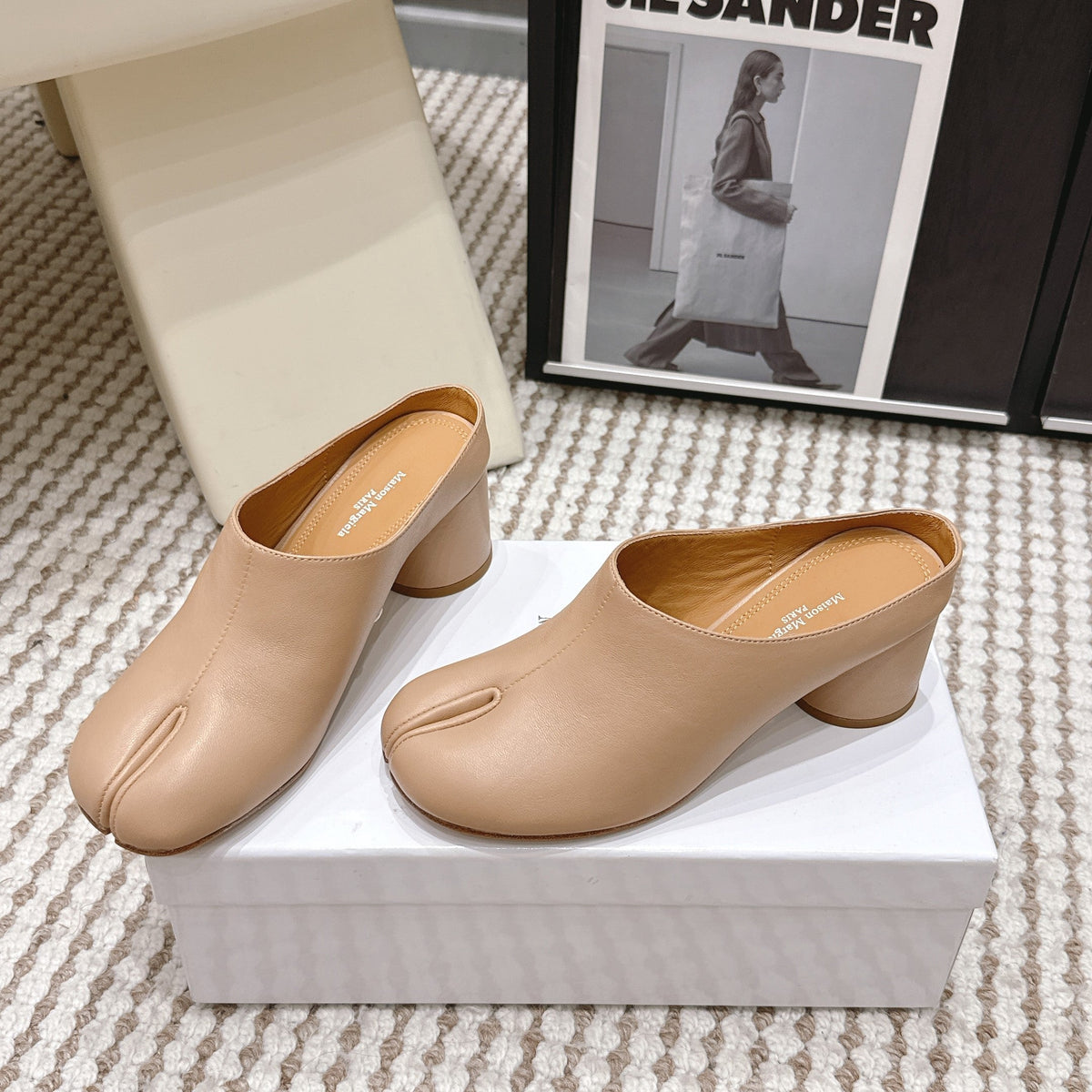 Maison Margie Tabi Décolleté Mule 6cm Beige Cowhide 722684