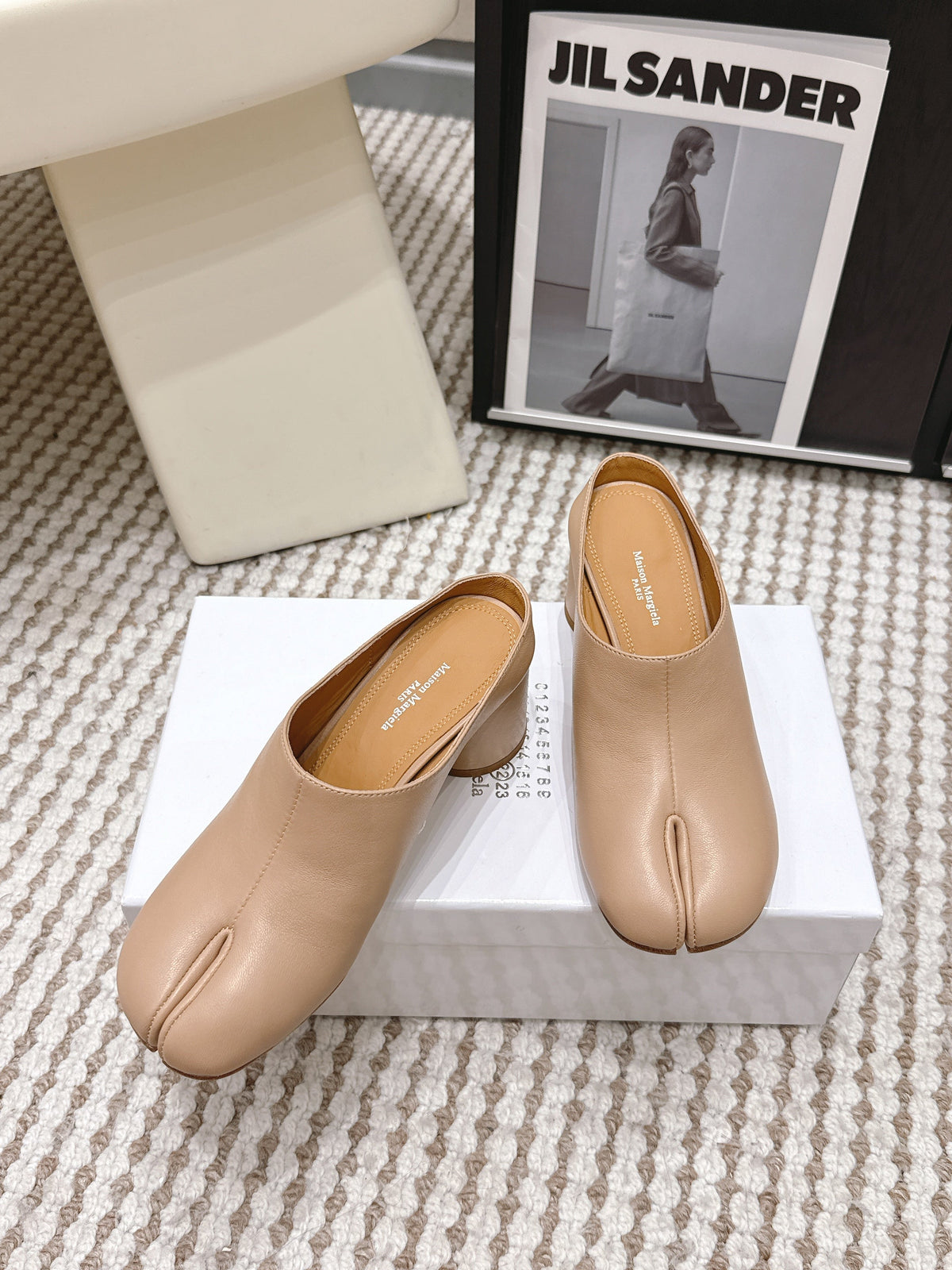 Maison Margie Tabi Décolleté Mule 6cm Beige Cowhide 722684