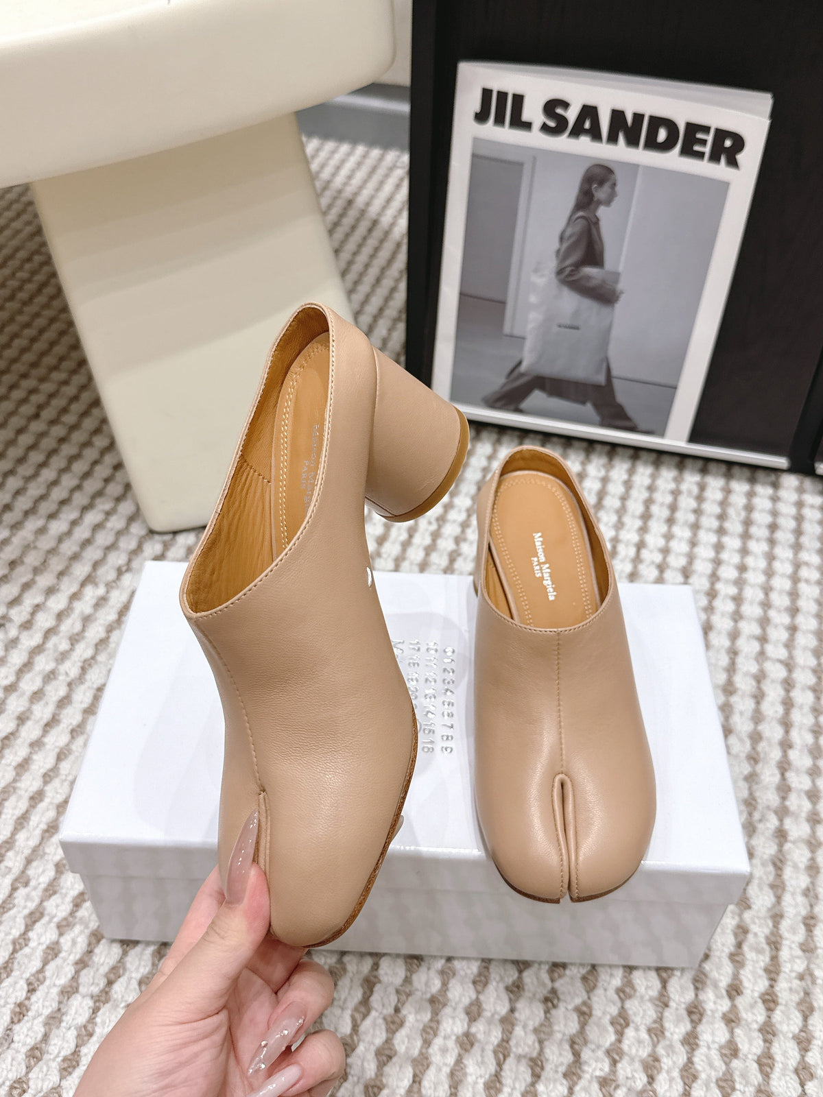 Maison Margie Tabi Décolleté Mule 6cm Beige Cowhide 722684