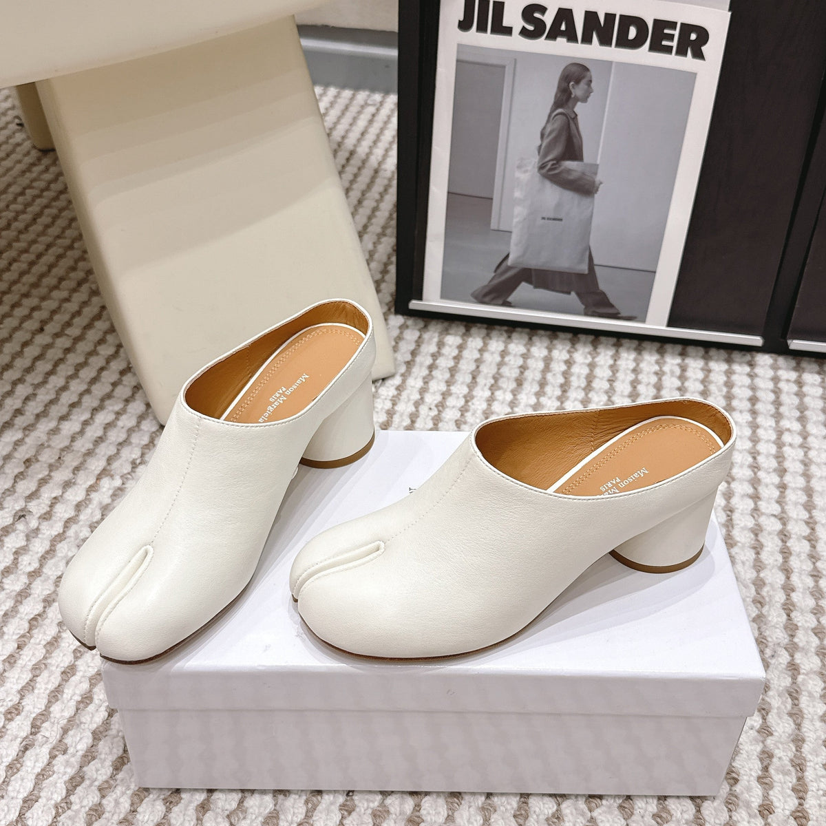 Maison Margie Tabi Décolleté Mule 6cm White Cowhide 722685