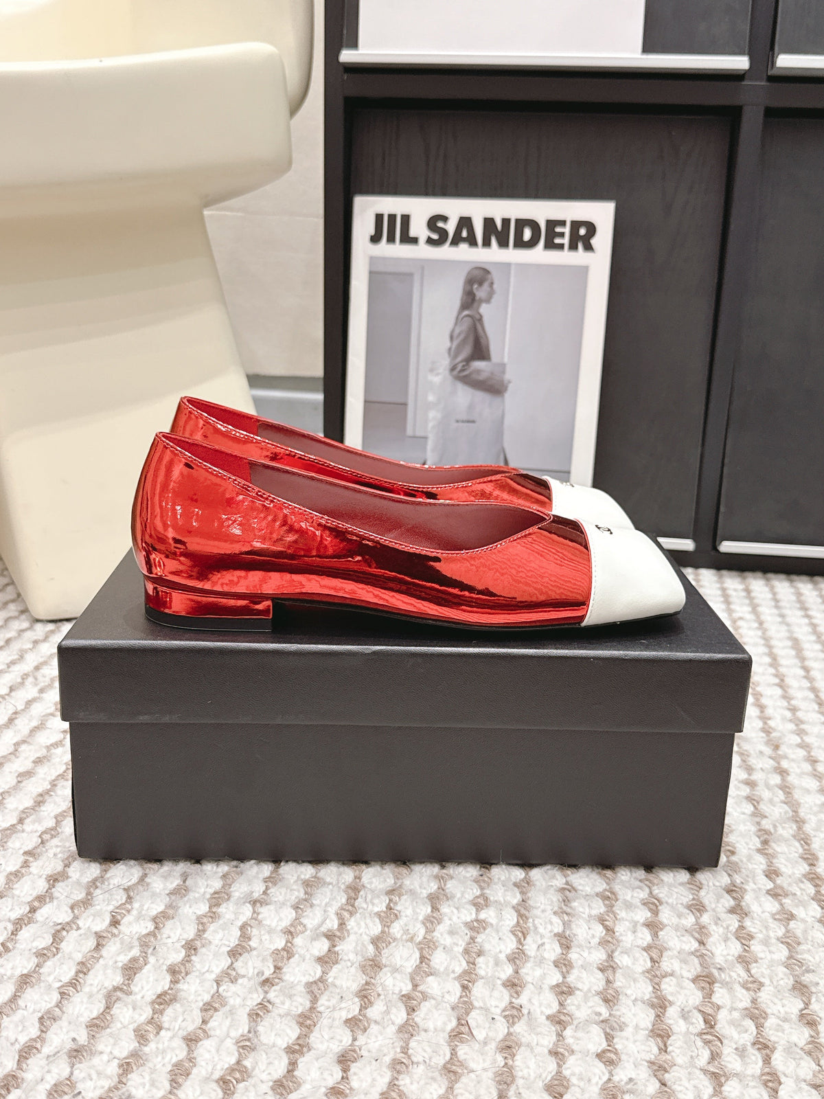 CC 2026 Ballet Flat Red White Patent Leather 721415
