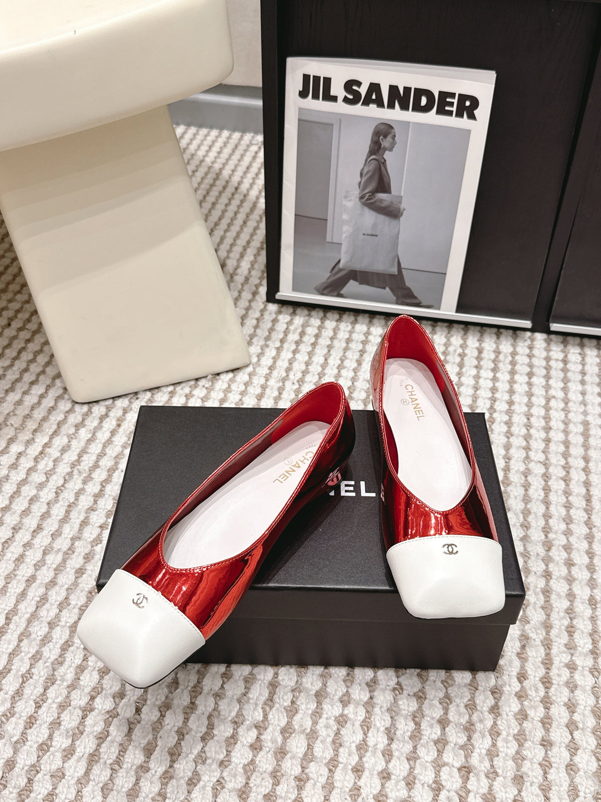 CC 2026 Ballet Flat Red White Patent Leather 721415