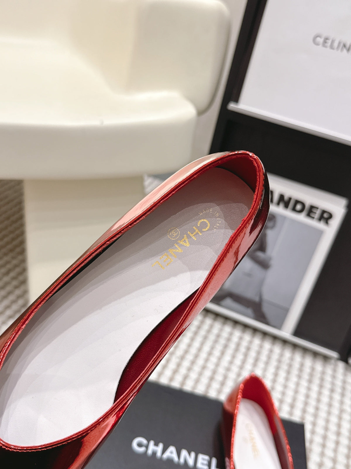 CC 2026 Ballet Flat Red White Patent Leather 721415