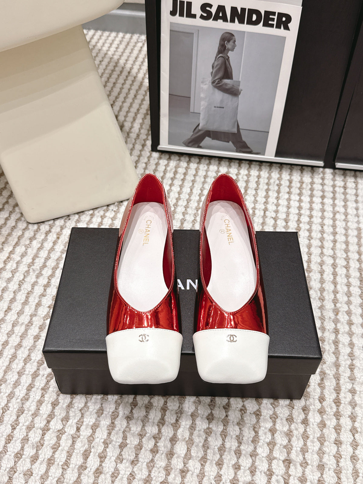 CC 2026 Ballet Flat Red White Patent Leather 721415