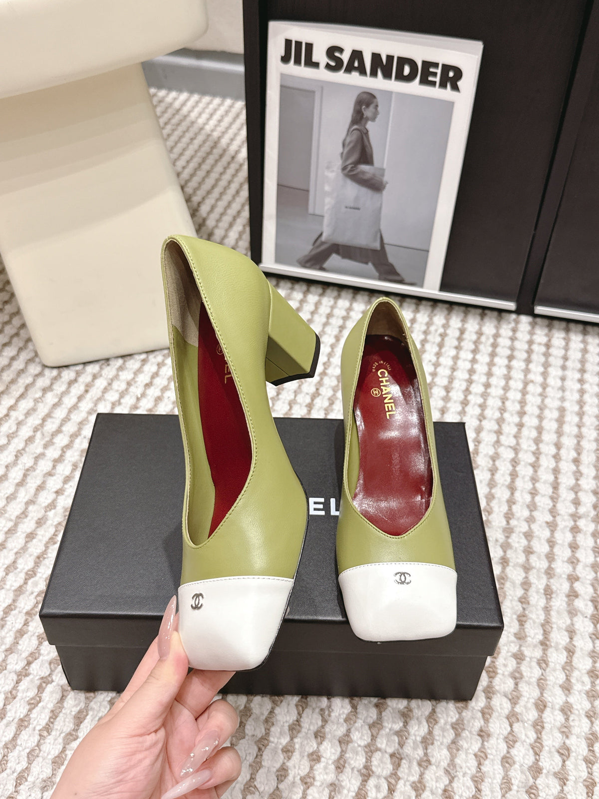 CC 2026 Pump 6cm Green White Lambskin 721421