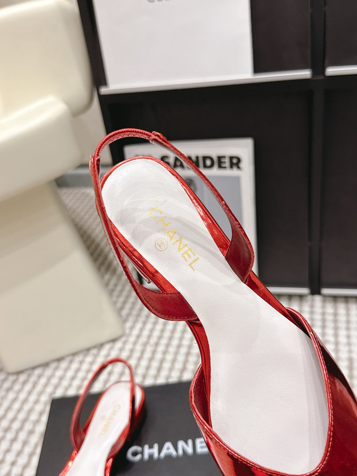 CC 2026 Slingbacks Flat Red White Patent Leather 721432