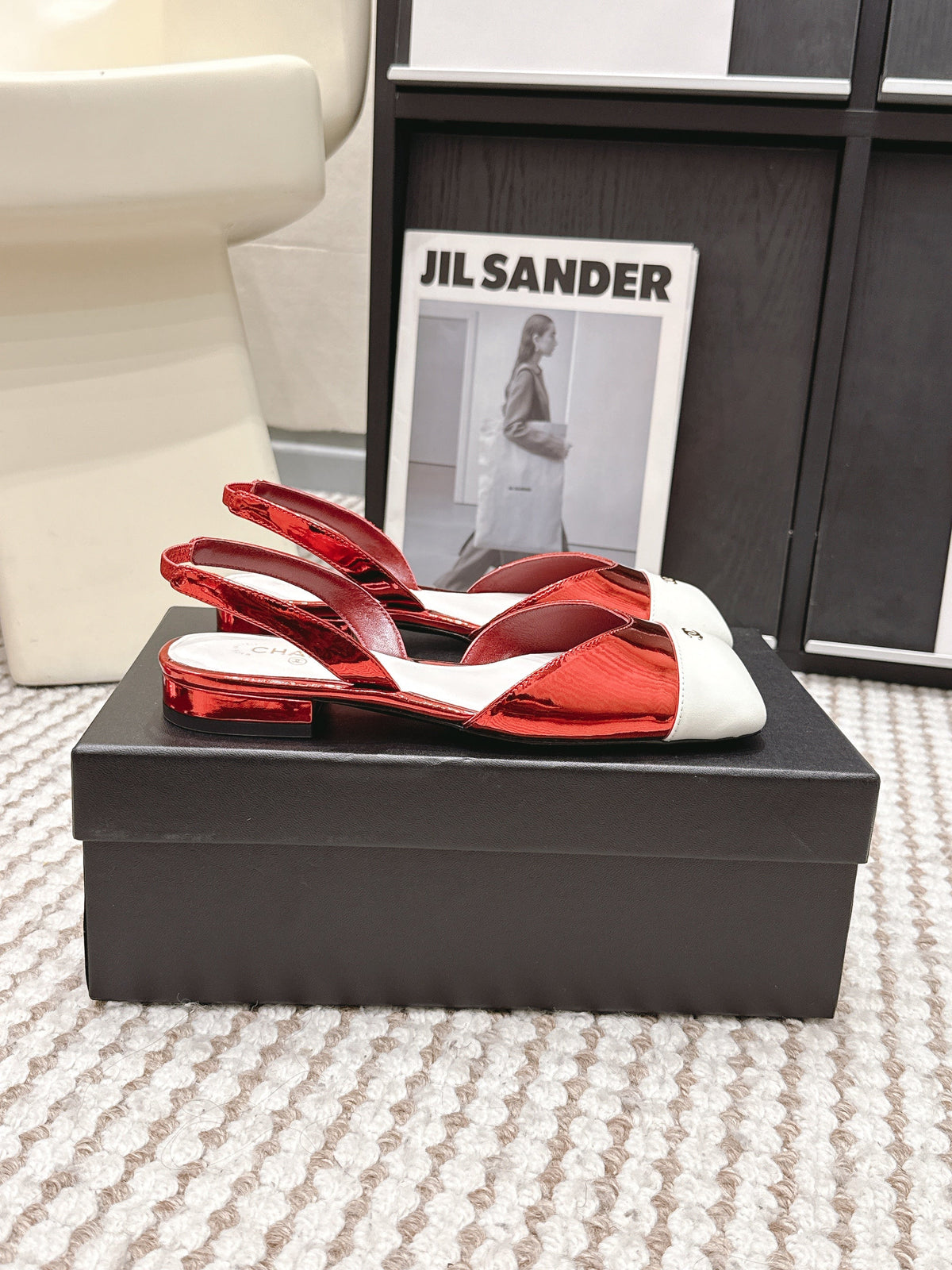 CC 2026 Slingbacks Flat Red White Patent Leather 721432