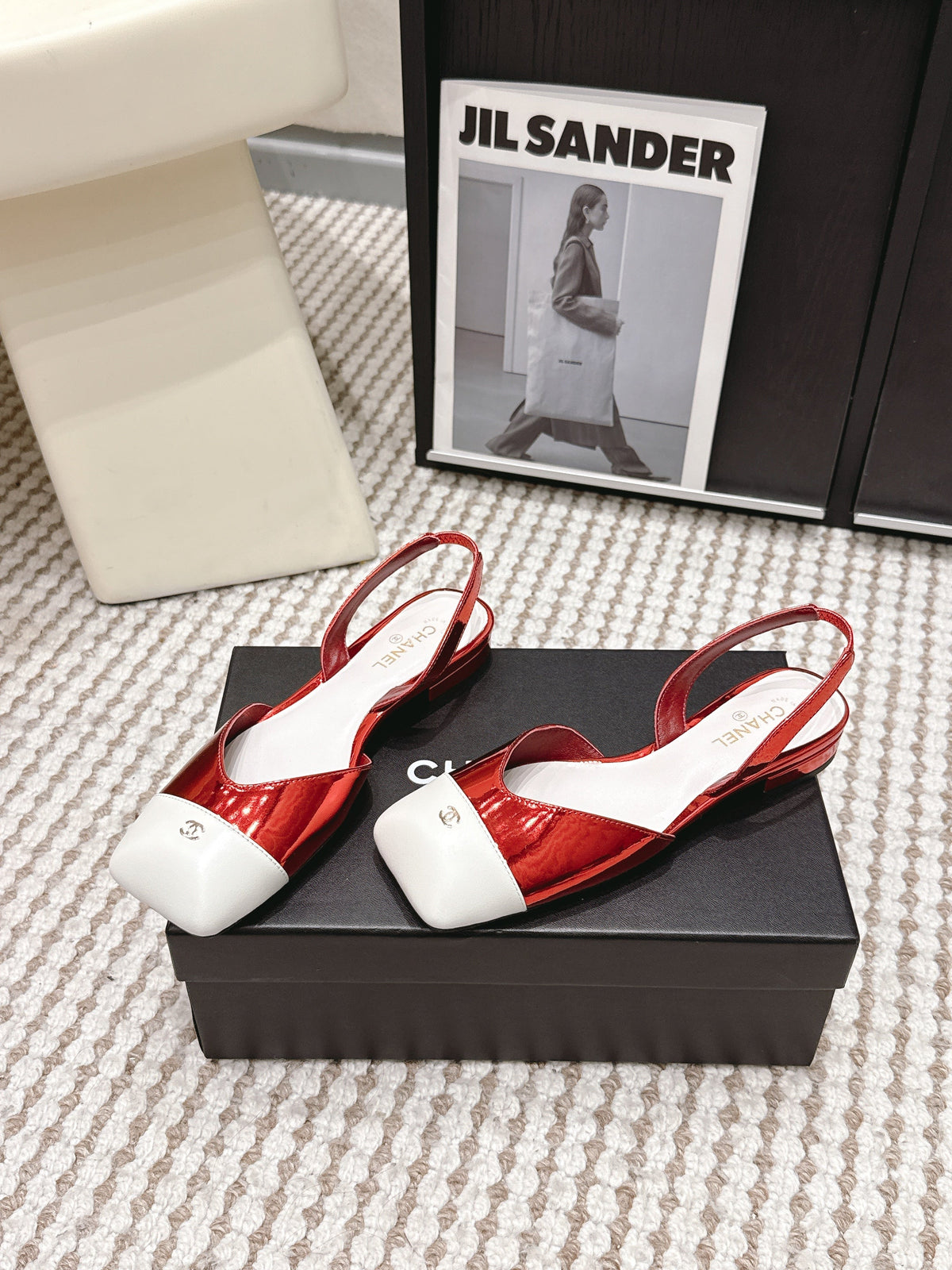 CC 2026 Slingbacks Flat Red White Patent Leather 721432