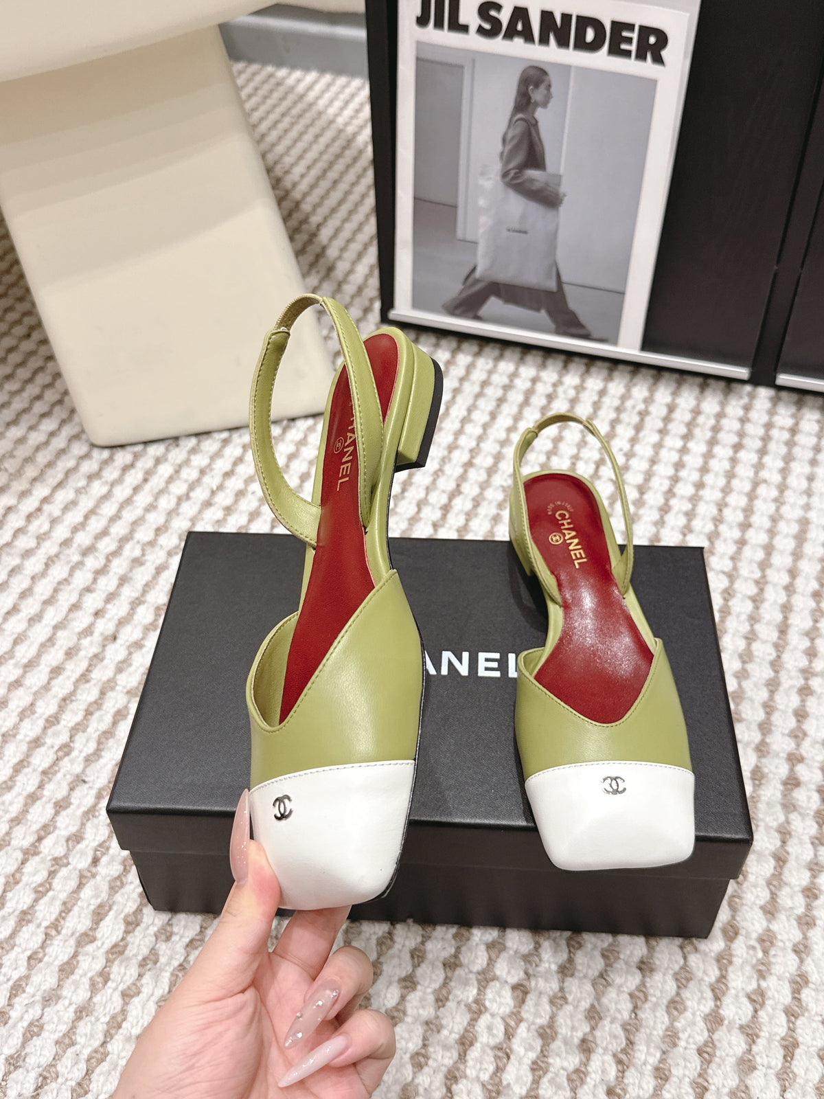CC 2026 Slingbacks Flat Green White Lambskin 721434