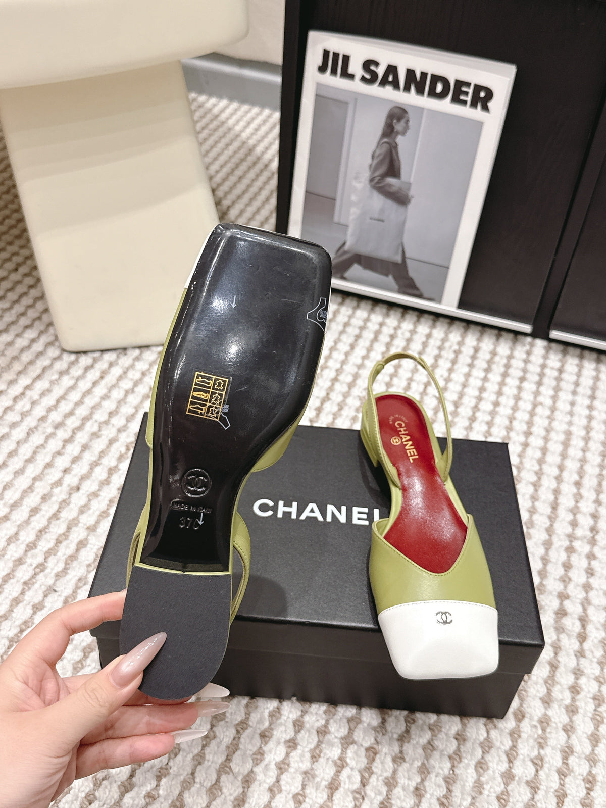 CC 2026 Slingbacks Flat Green White Lambskin 721434