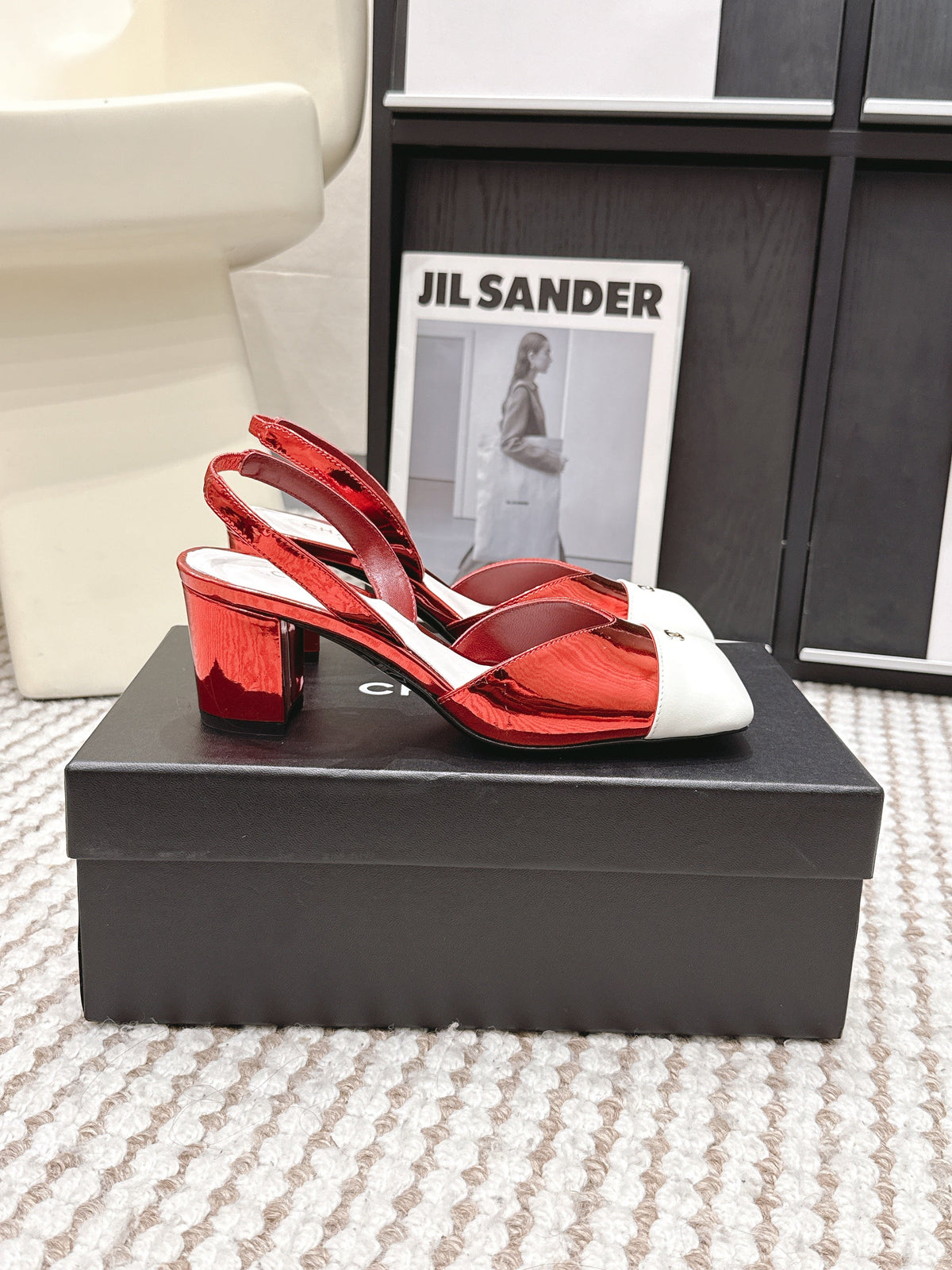 CC 2026 Slingbacks 6cm Red White Patent Leather 721438